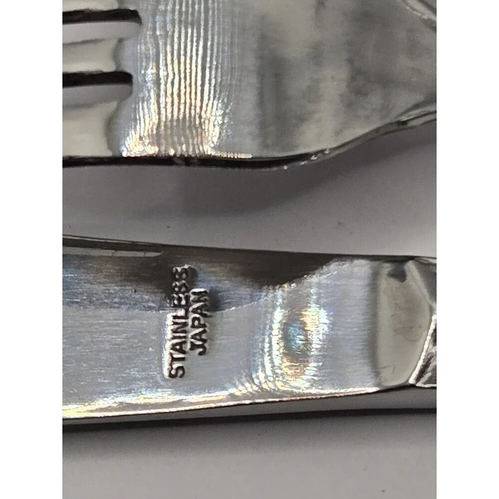 Vintage Stainless Flatware Spoon Knife Fork Columbia Japan Beaded Edge Set of 20